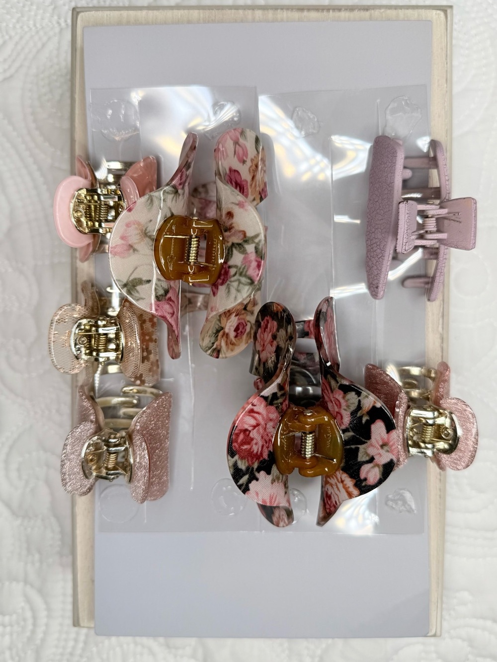 Set of 7 Floral & Pink Hair Claw Clip Set